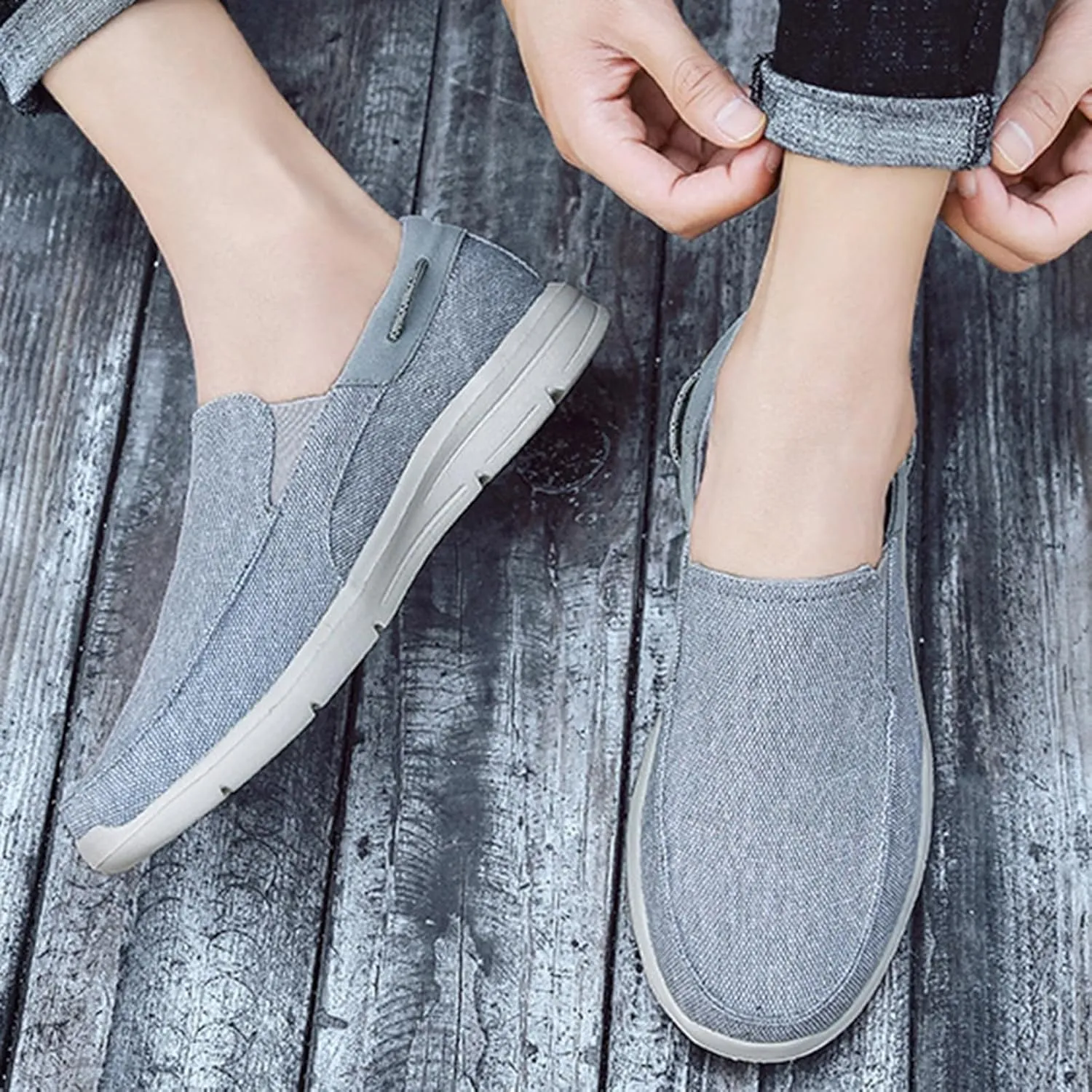 Canvas Men's Loafers & Slip-Ons,Casual Comfy Lightweight Mens Boat Shoes,Casual Breathable Mesh Deck Shoes Mens,All Weather Rubber Soles