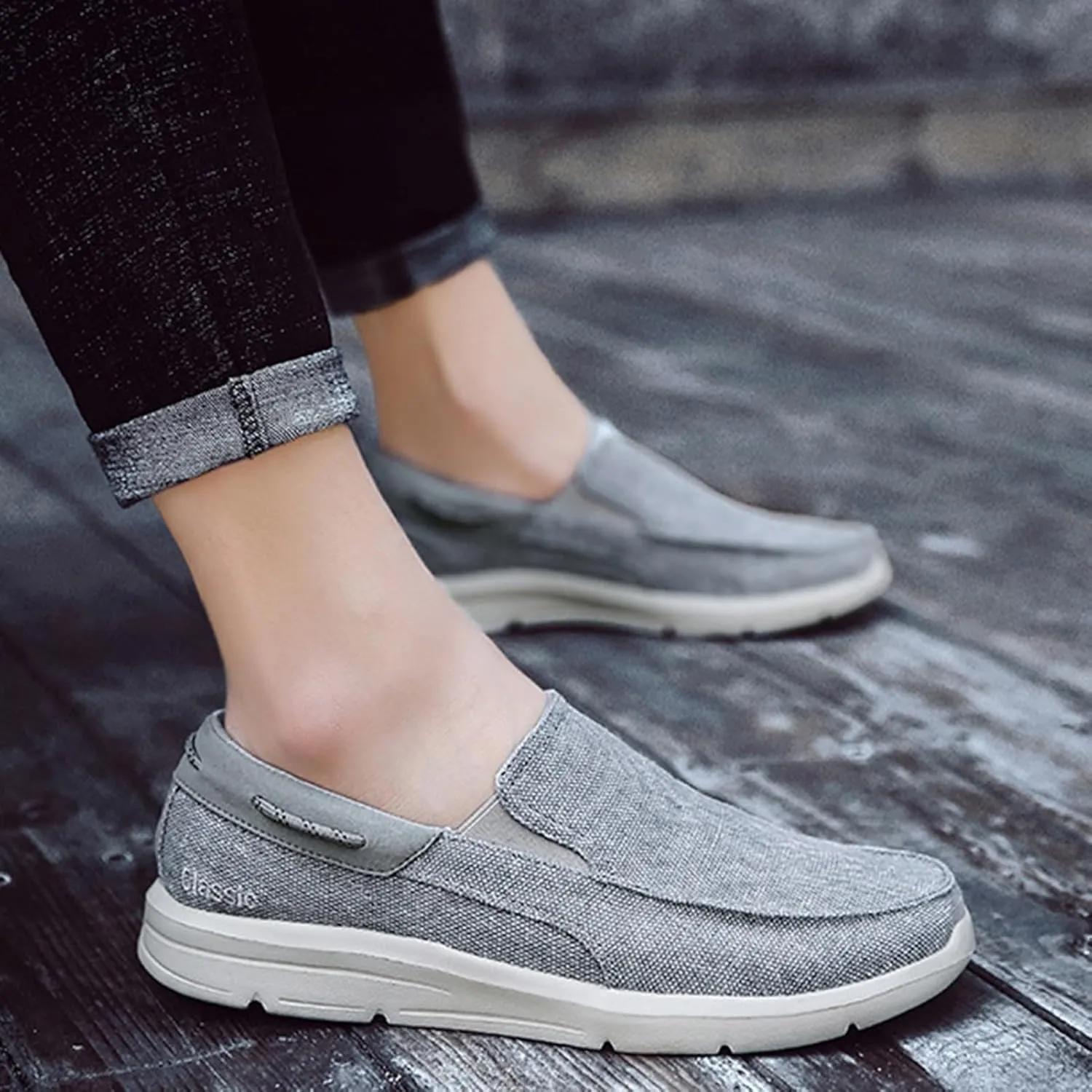 Canvas Men's Loafers & Slip-Ons,Casual Comfy Lightweight Mens Boat Shoes,Casual Breathable Mesh Deck Shoes Mens,All Weather Rubber Soles