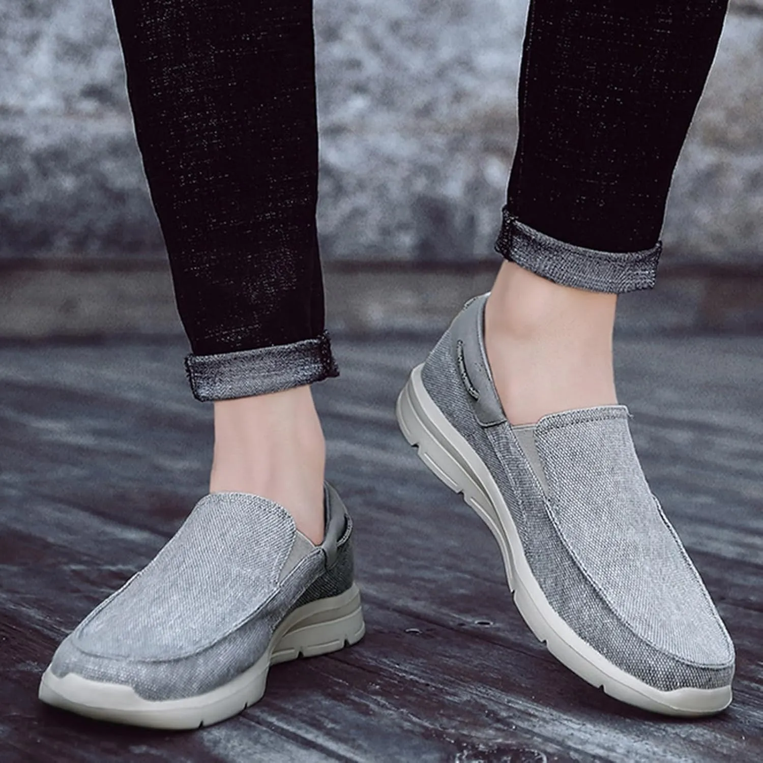 Canvas Men's Loafers & Slip-Ons,Casual Comfy Lightweight Mens Boat Shoes,Casual Breathable Mesh Deck Shoes Mens,All Weather Rubber Soles