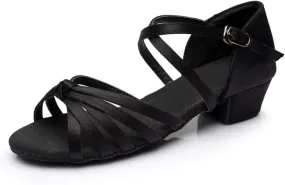 Chunky Heels Sandals Women Summer Dress Shoes Latin Dance Shoes Satin Ballroom Tango Performance Practice Dance Shoes