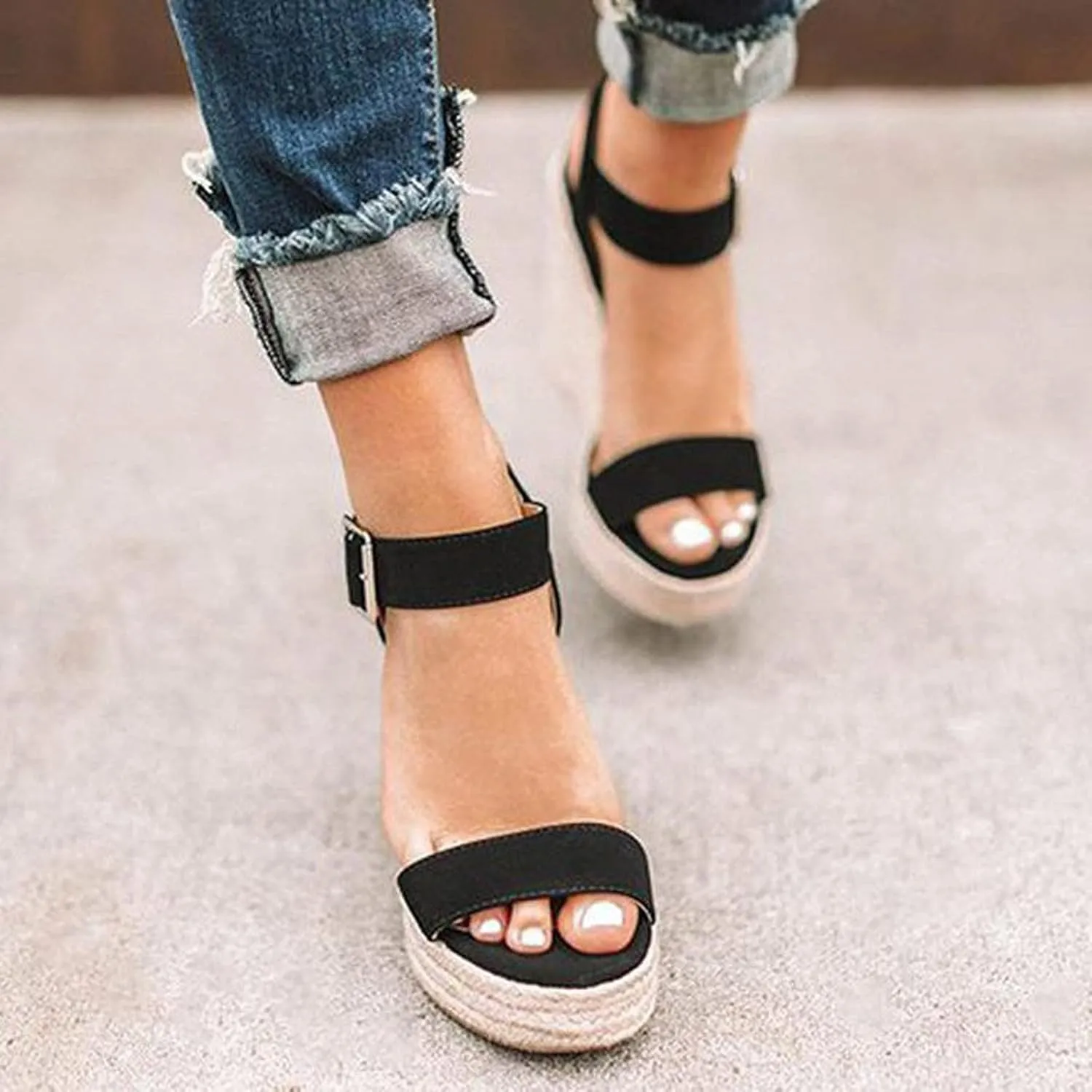 Dressy Platform Sandals Women Comfortable,Summer Open Toe Ankle Strap Espadrilles Wedges For Women 2025 Cute Orthopedic Strappy Sandals Casual Boho Beach Cork Heels Wedding Bridal Ladies Wedges