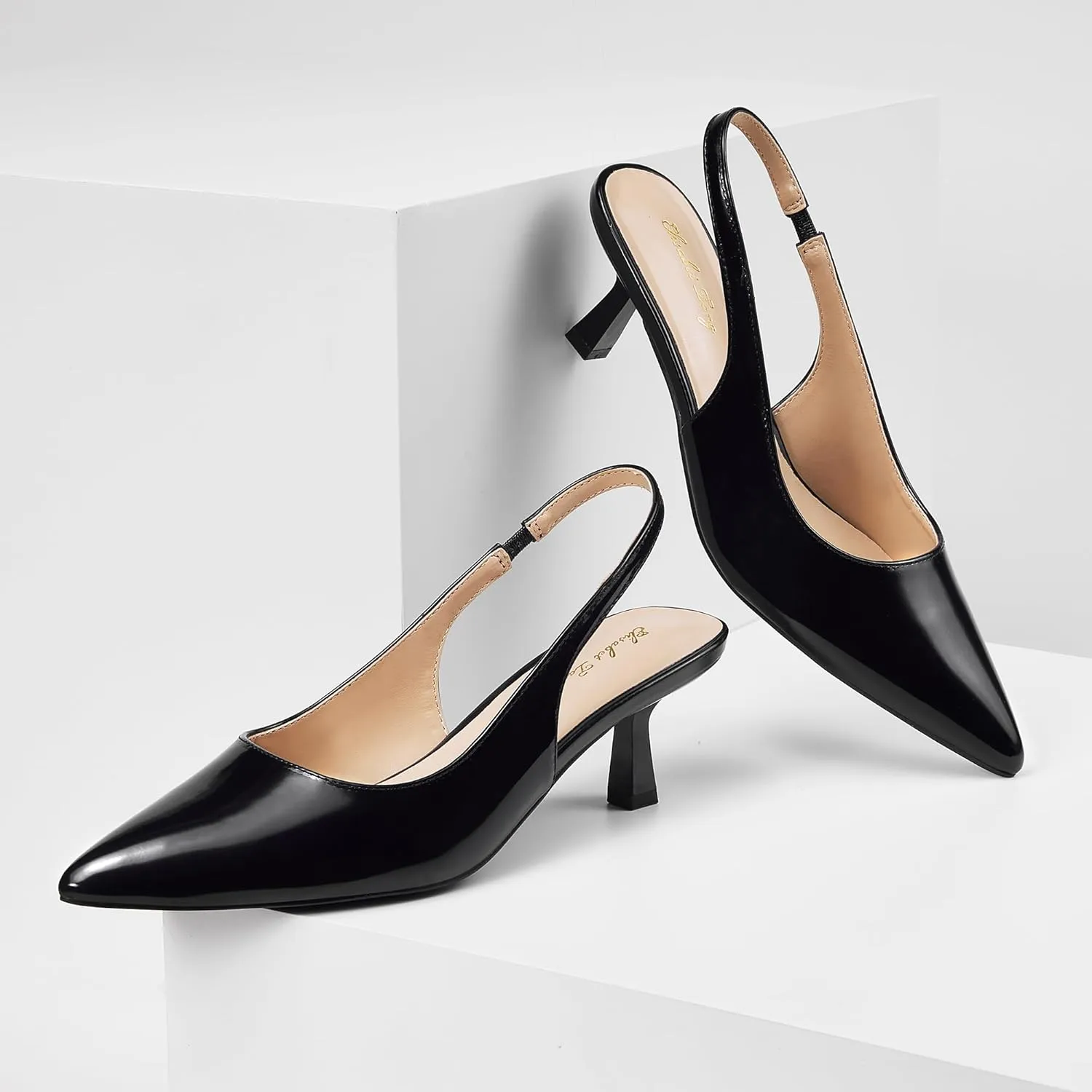 Elisabet Tang Women's Slingback Kitten Heel,Sexy Pointed Closed Toe Stilettos Pumps Slingback Heels for Women Slip on Elastic Strap Wedding Party Dress Sandals Shoes