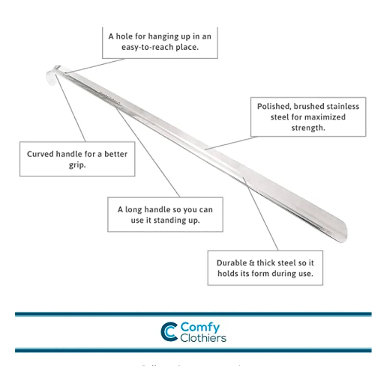 Extra Long Metal Shoe Horn - 23 inch Heavy Duty Stainless Steel Shoehorn by Comfy Clothiers