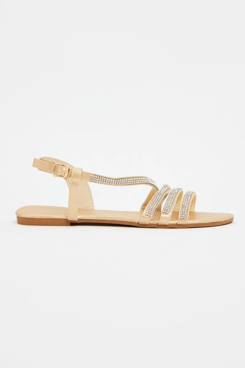 Gold Strappy Faux Leather Sandals
