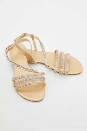 Gold Strappy Faux Leather Sandals