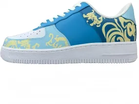 Hand-Painted Sneakers, Fashion Platform Shoes, Blue Floral Pattern, Casual Comfort Walking Shoes