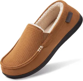 HomeTop Men's Classic Moccasin Slippers Comfy Memory Foam Indoor House Shoes