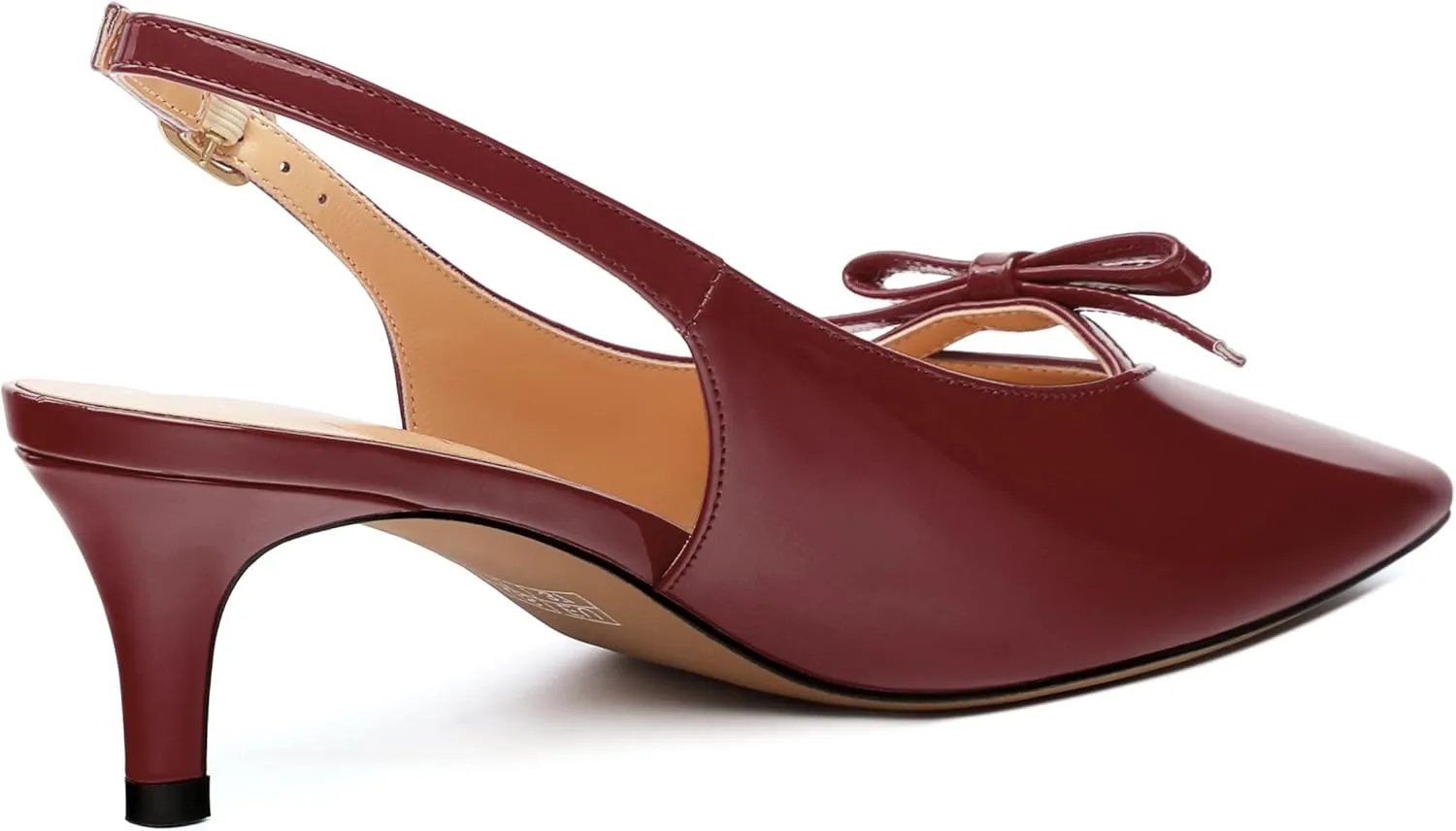 Kitten Heels for Women with Bow, Womens Slingback Low Heels, Closed Pointed Toe Patent Pumps Shoes for Dress Work Office Casual 2 Inch