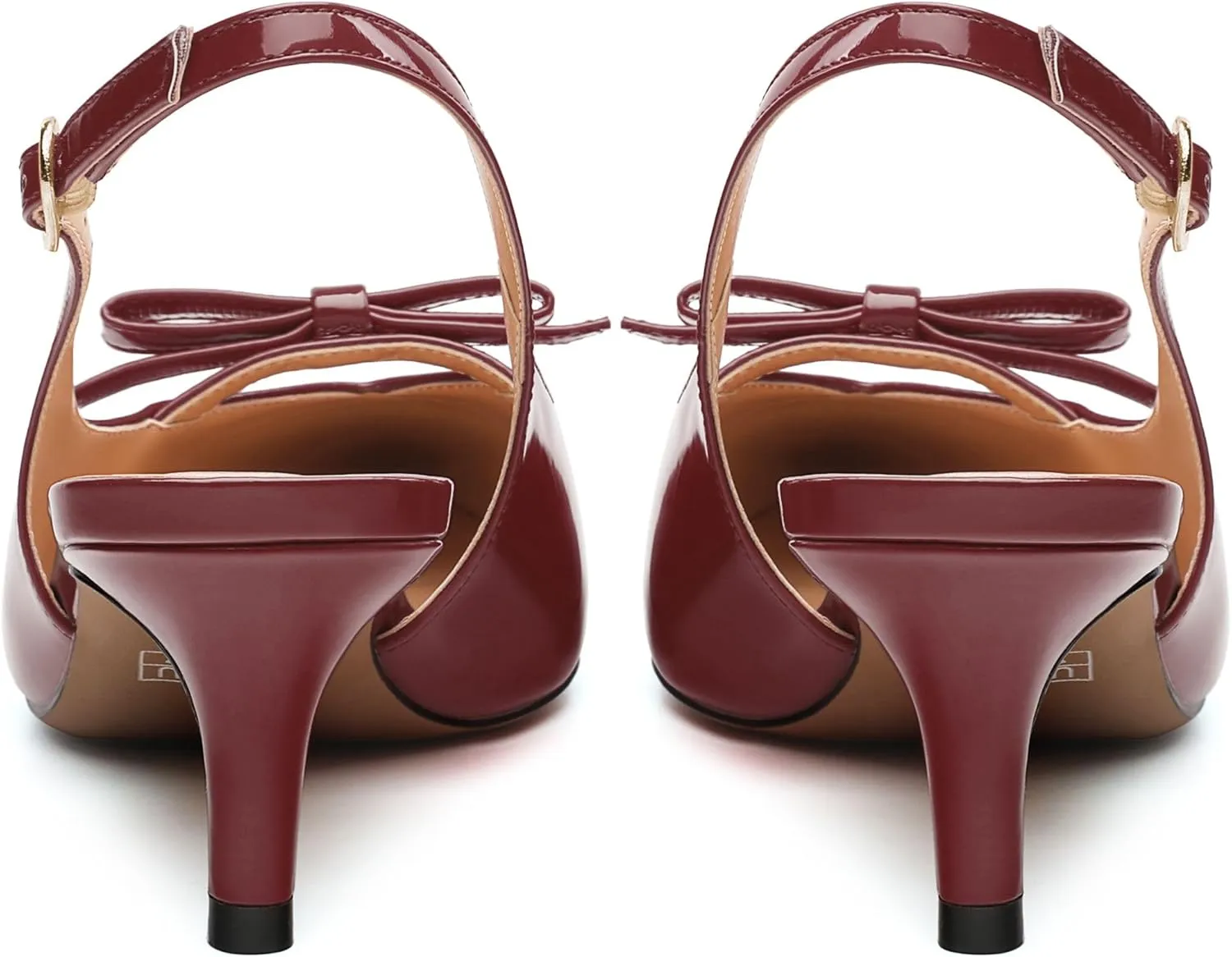 Kitten Heels for Women with Bow, Womens Slingback Low Heels, Closed Pointed Toe Patent Pumps Shoes for Dress Work Office Casual 2 Inch