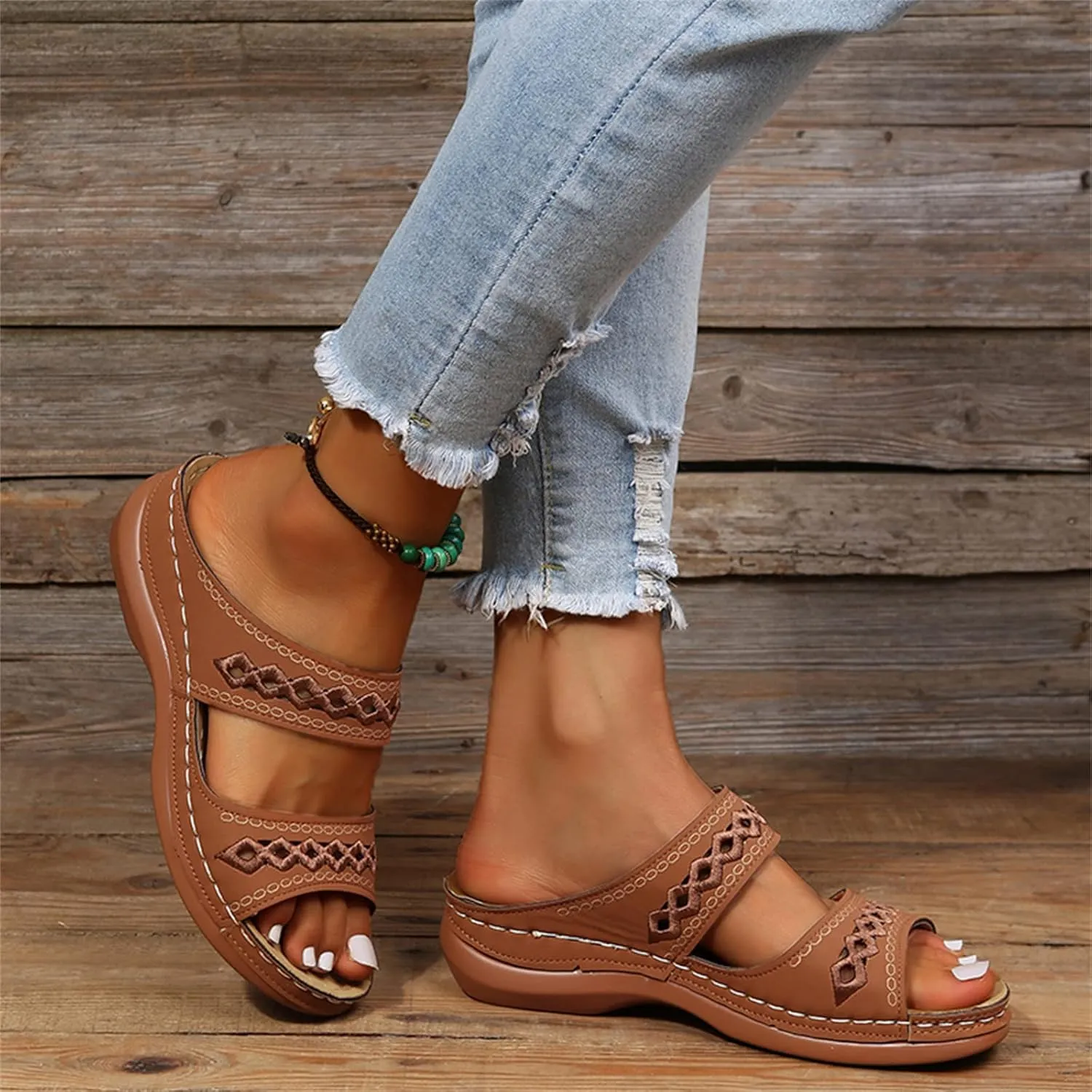 Lausiuoe Arch Support Sandals Women's Dressy Orthopedic Slides Slippers Comfort Orthotic Flip Flops for Plantar Fasciitis