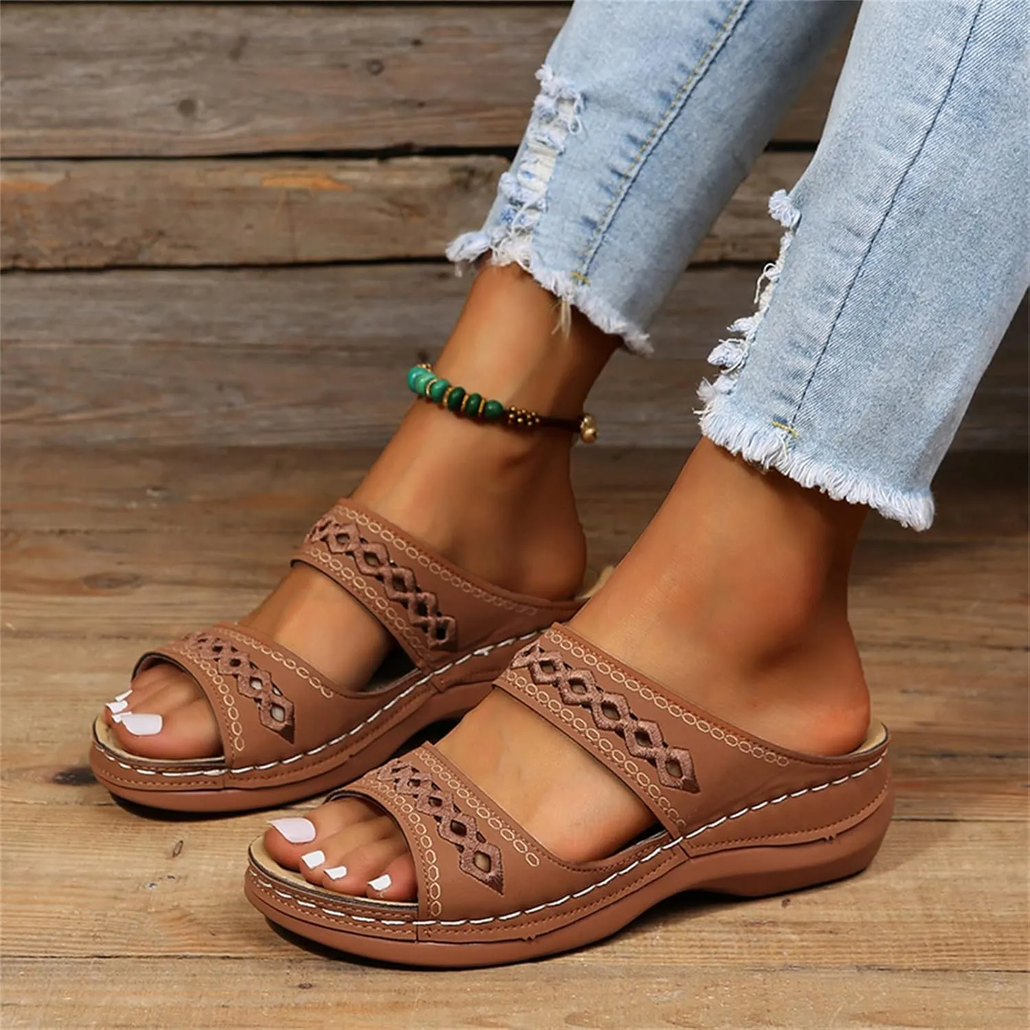 Lausiuoe Arch Support Sandals Women's Dressy Orthopedic Slides Slippers Comfort Orthotic Flip Flops for Plantar Fasciitis