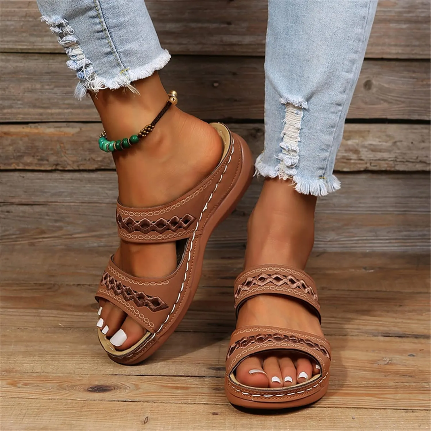 Lausiuoe Arch Support Sandals Women's Dressy Orthopedic Slides Slippers Comfort Orthotic Flip Flops for Plantar Fasciitis