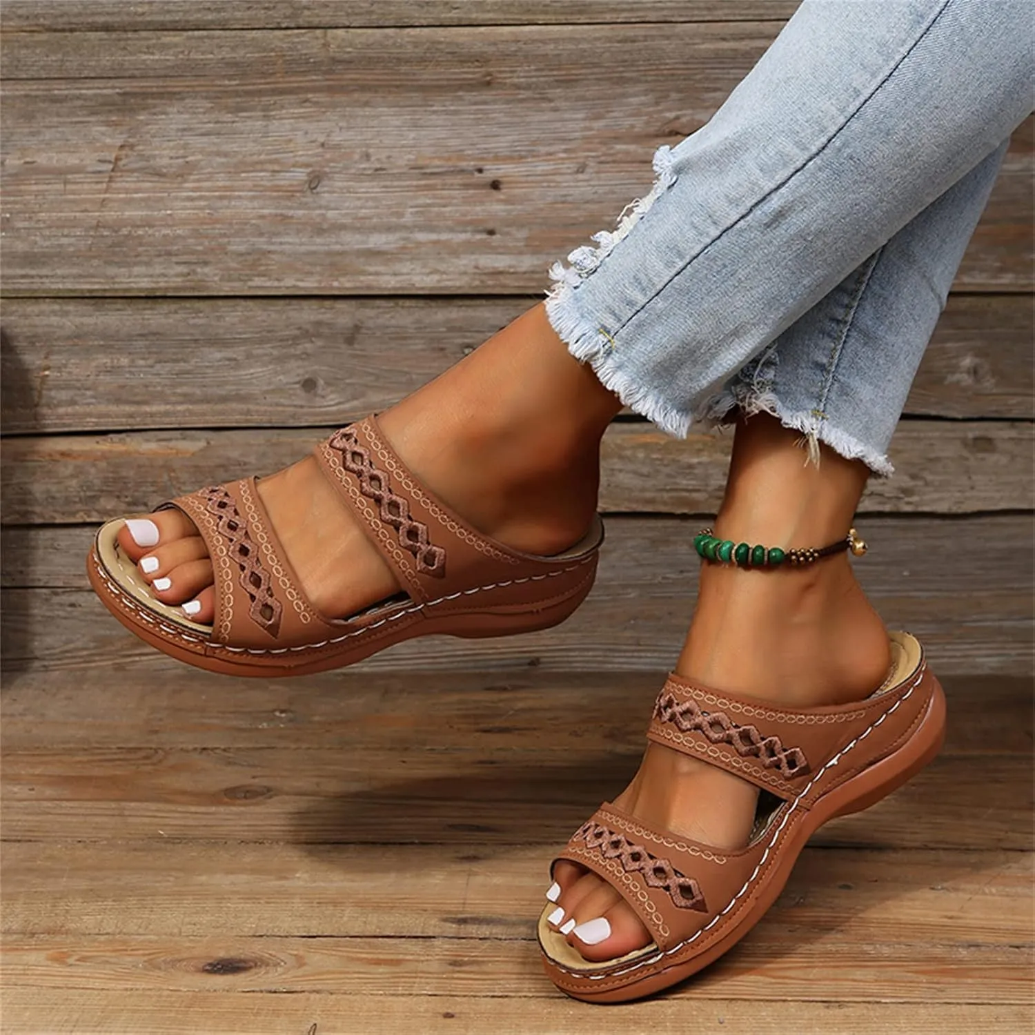 Lausiuoe Arch Support Sandals Women's Dressy Orthopedic Slides Slippers Comfort Orthotic Flip Flops for Plantar Fasciitis