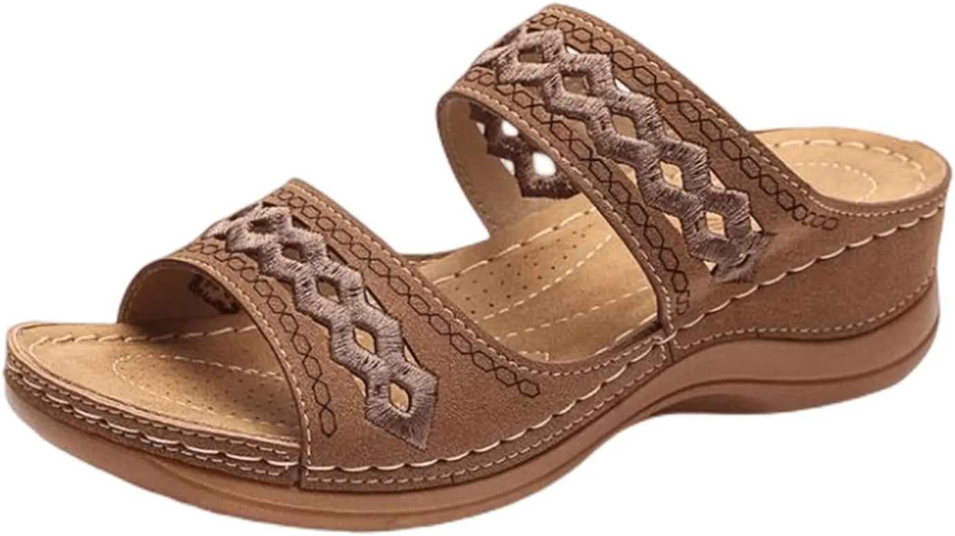 Lausiuoe Arch Support Sandals Women's Dressy Orthopedic Slides Slippers Comfort Orthotic Flip Flops for Plantar Fasciitis