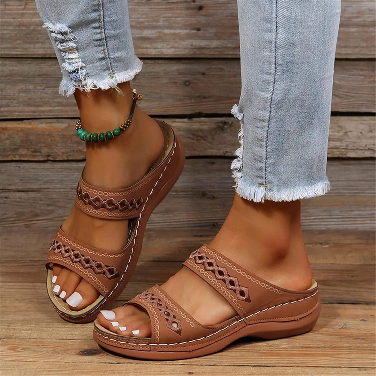 Lausiuoe Arch Support Sandals Women's Dressy Orthopedic Slides Slippers Comfort Orthotic Flip Flops for Plantar Fasciitis