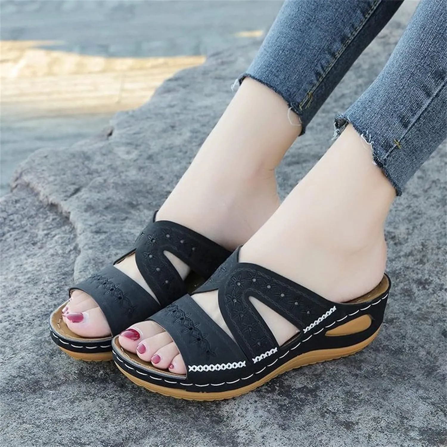 Lausiuoe Orthotic Sandals Women Plantar Fasciitis Arch Support Fashion Slides Athletic Slip On Orthopedic Slippers Flip Flops
