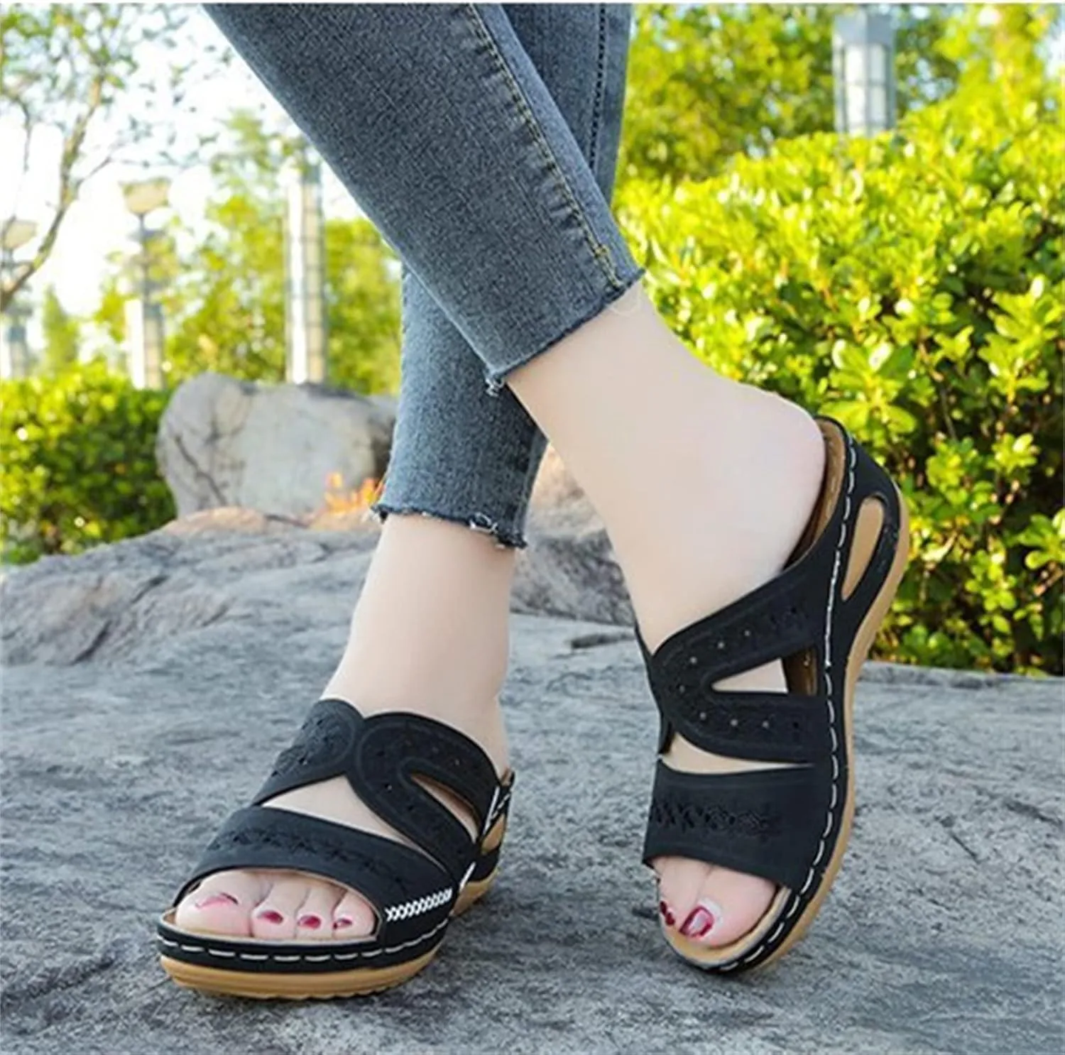 Lausiuoe Orthotic Sandals Women Plantar Fasciitis Arch Support Fashion Slides Athletic Slip On Orthopedic Slippers Flip Flops
