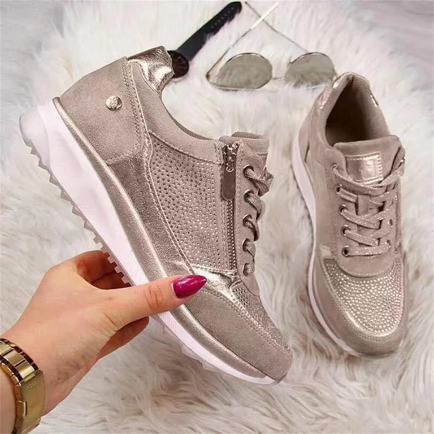 Lausiuoe Sneakers For Women Slip On Arch Support Casual Walking Shoes Fashion Lightweight Comfort Non-Slip Running Shoes