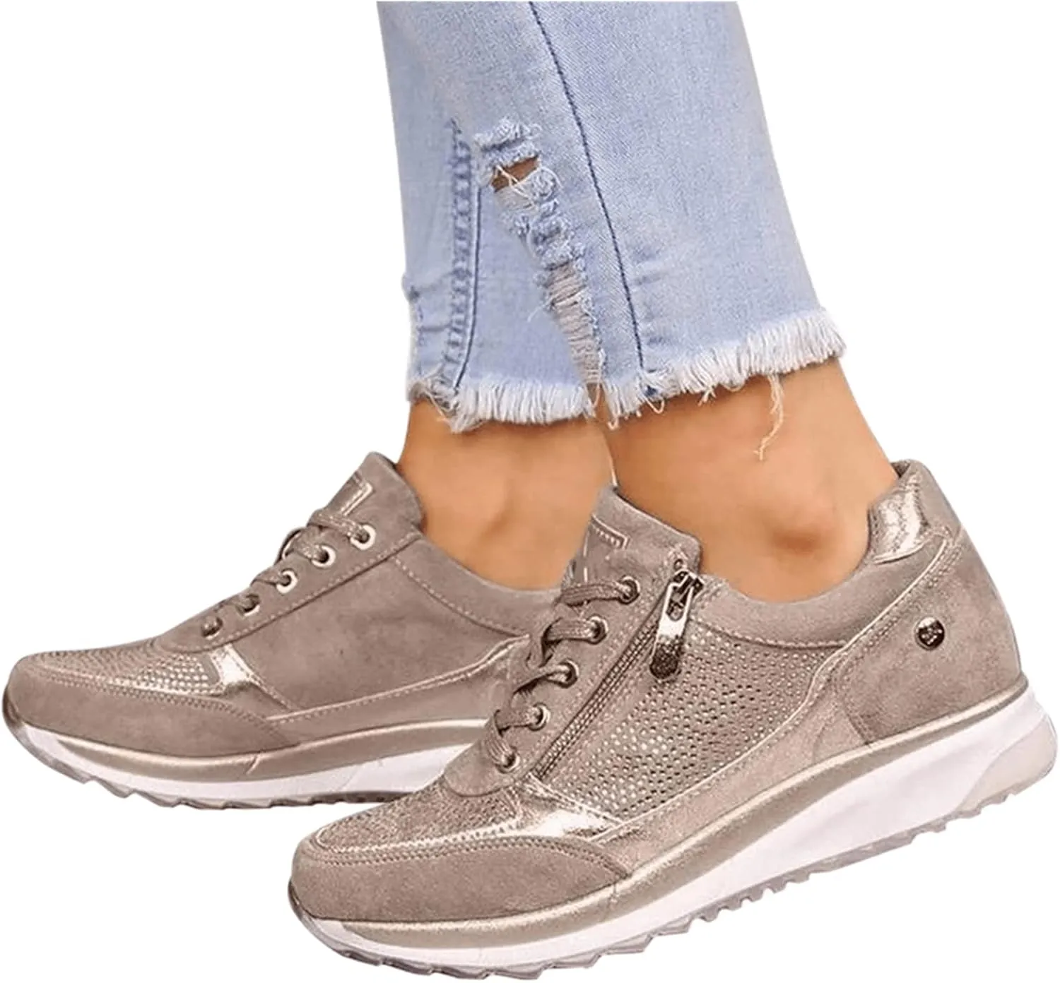 Lausiuoe Sneakers For Women Slip On Arch Support Casual Walking Shoes Fashion Lightweight Comfort Non-Slip Running Shoes