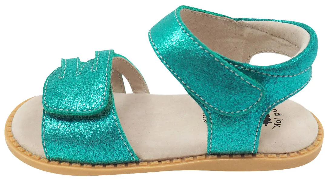 Livie & Luca Girl's Athena Aqua Shimmer Leather Sandals