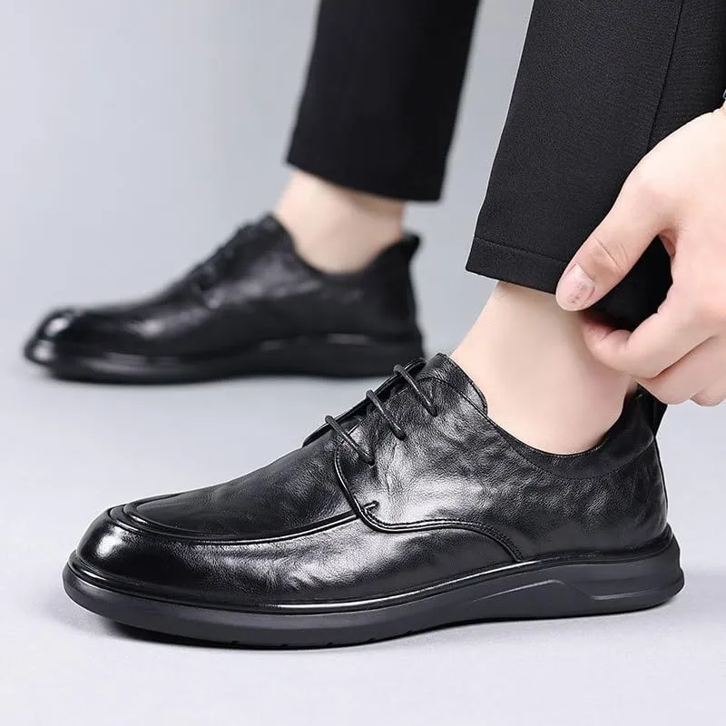 Mens Oxfords Shoes Fashion Casual Derby Shoe Men Genuine Leather Platform Lace-Up Dress Shoes