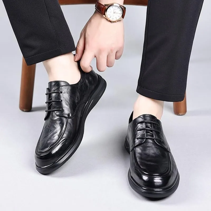 Mens Oxfords Shoes Fashion Casual Derby Shoe Men Genuine Leather Platform Lace-Up Dress Shoes