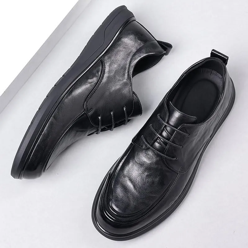 Mens Oxfords Shoes Fashion Casual Derby Shoe Men Genuine Leather Platform Lace-Up Dress Shoes