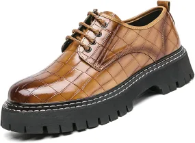 Men's Patent Leather Platform Loafers Luxury Alligator Printed Round Toe Lug Sole Lace-up Dress Shoes for Business Party Wedding Prom