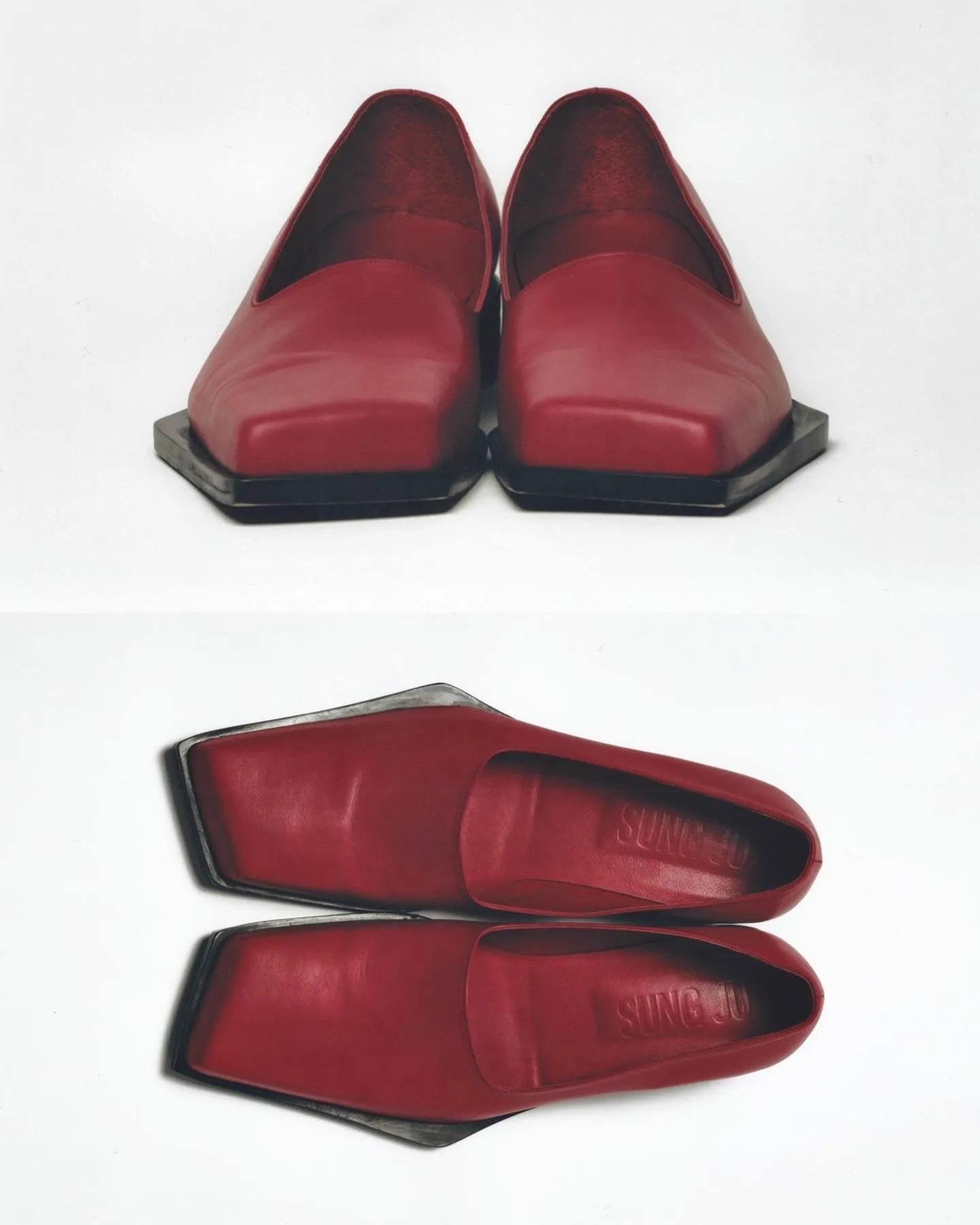 Red slashed loafers