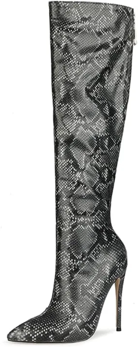 Roimaash Elegant Women Knee High Boots Stiletto High Heels Pointed Toe