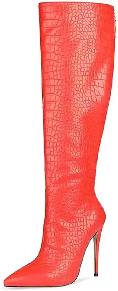Roimaash Elegant Women Knee High Boots Stiletto High Heels Pointed Toe