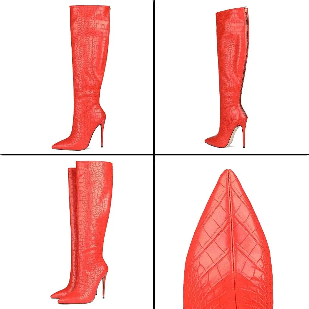 Roimaash Elegant Women Knee High Boots Stiletto High Heels Pointed Toe