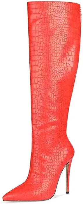 Roimaash Elegant Women Knee High Boots Stiletto High Heels Pointed Toe