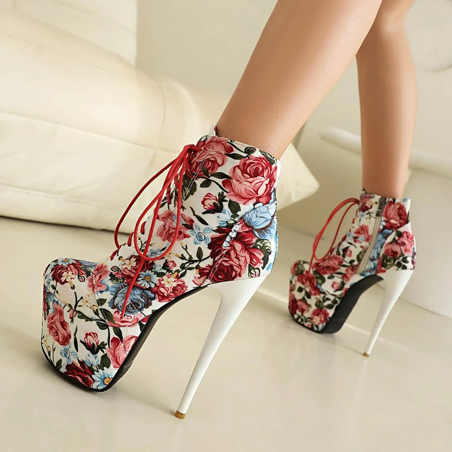 Roimaash Women's Ankle-High Boots Platform Booties Ankle High Stiletto Heels