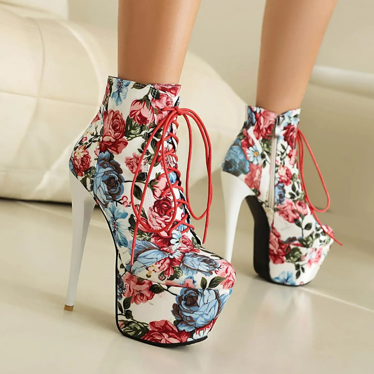 Roimaash Women's Ankle-High Boots Platform Booties Ankle High Stiletto Heels