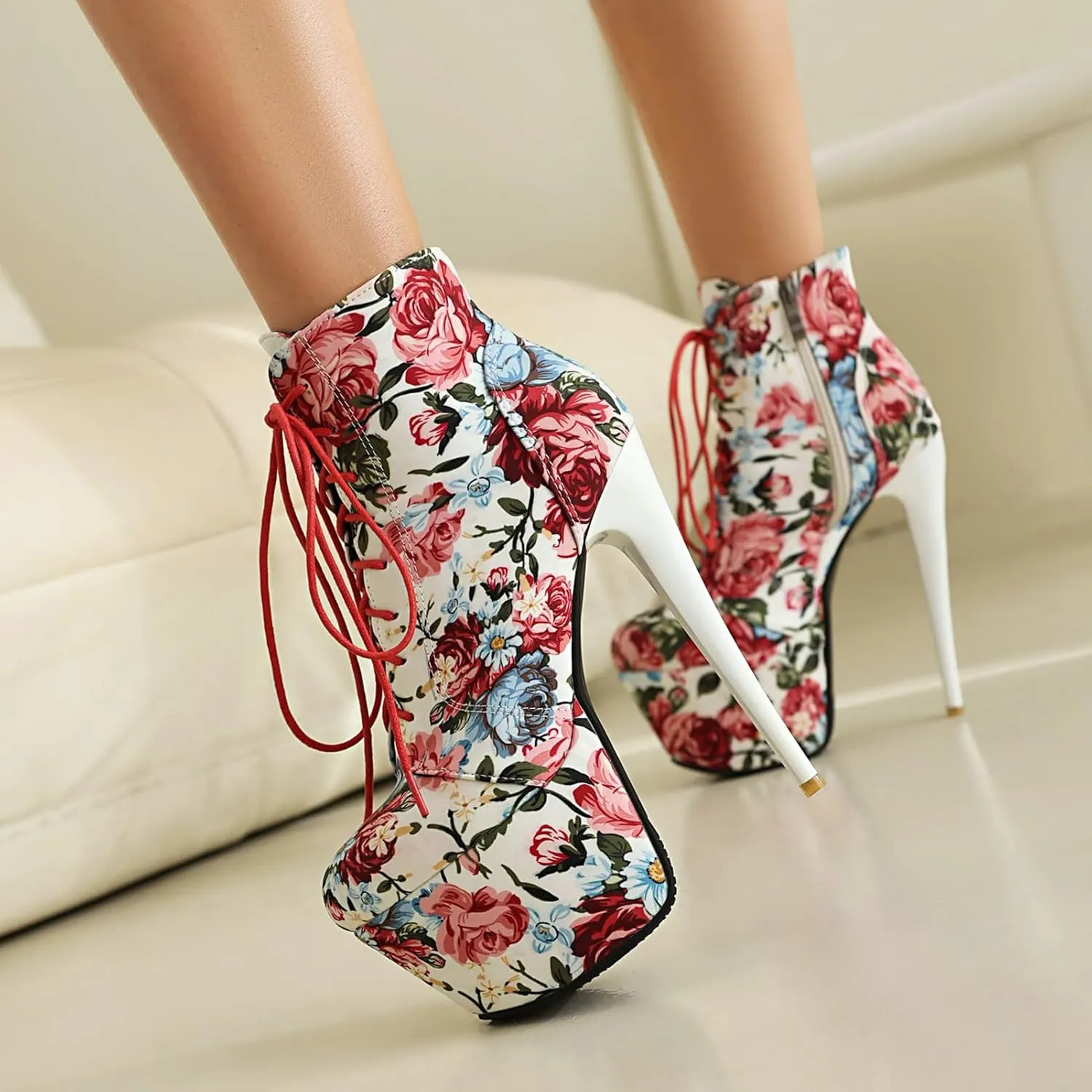 Roimaash Women's Ankle-High Boots Platform Booties Ankle High Stiletto Heels