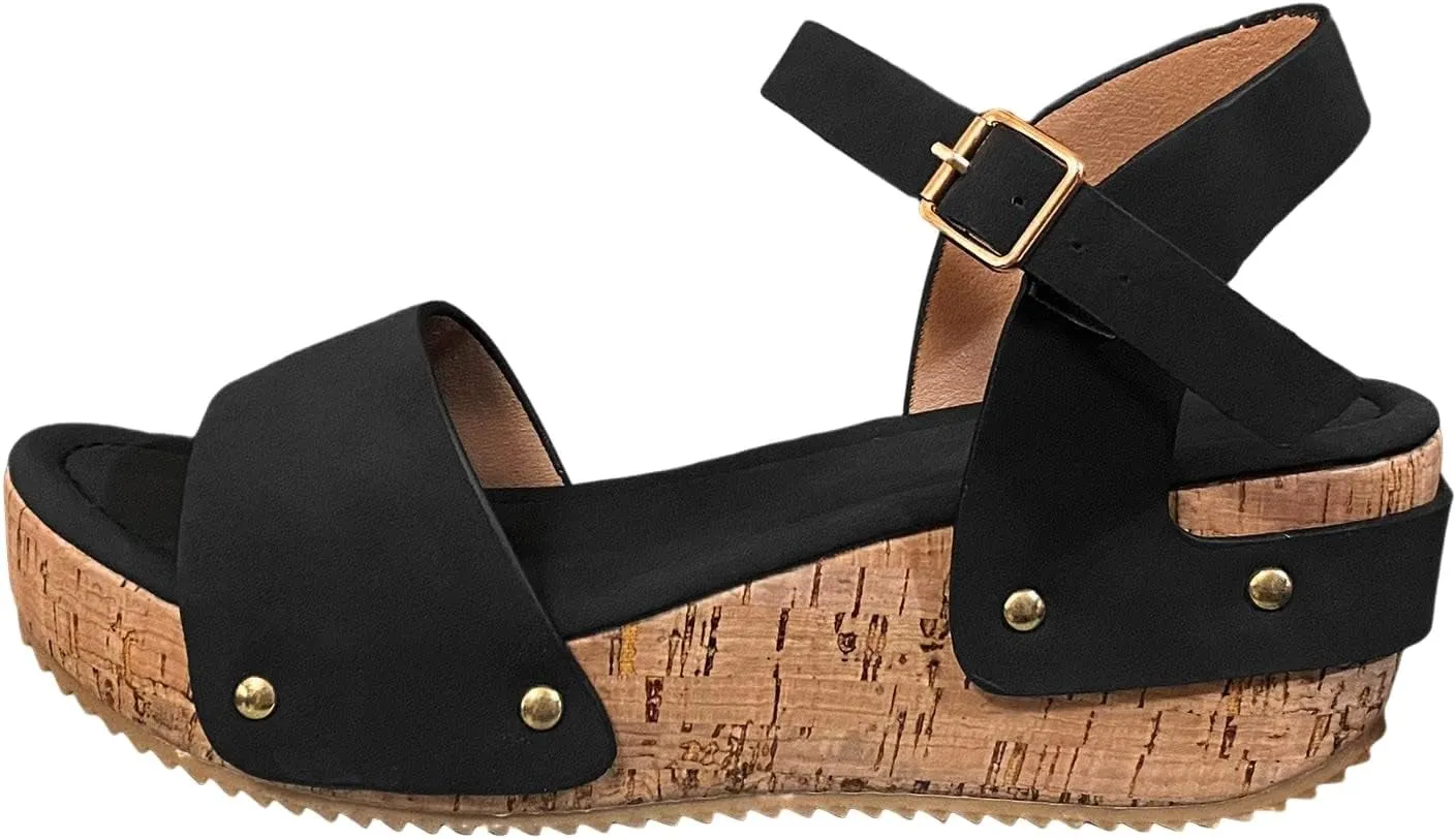 Soda Topic Open Toe Buckle Ankle Strap Espadrilles Flatform Wedge Casual Sandal Comfortable Sandals for Women