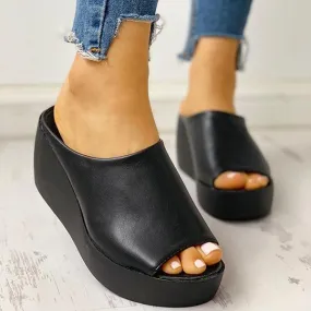 Sohiwoo  Womens Platform Peep Toe Wedge Sandals Casual Comfy Summer Wedges Slippers