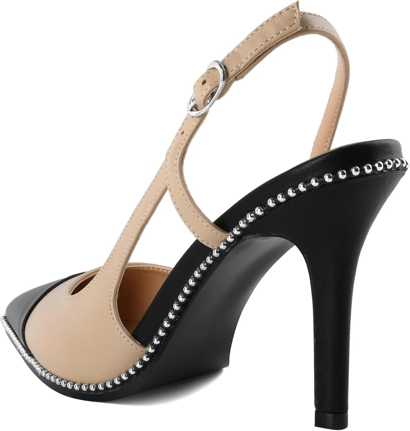 Soireelady Womens Sling Back Heels Pointed Cap Toe Beaded Pumps Stilettos High Heel Pumps Slip On D'Orsay Heels Dress Shoes Wedding 3.5 Inch