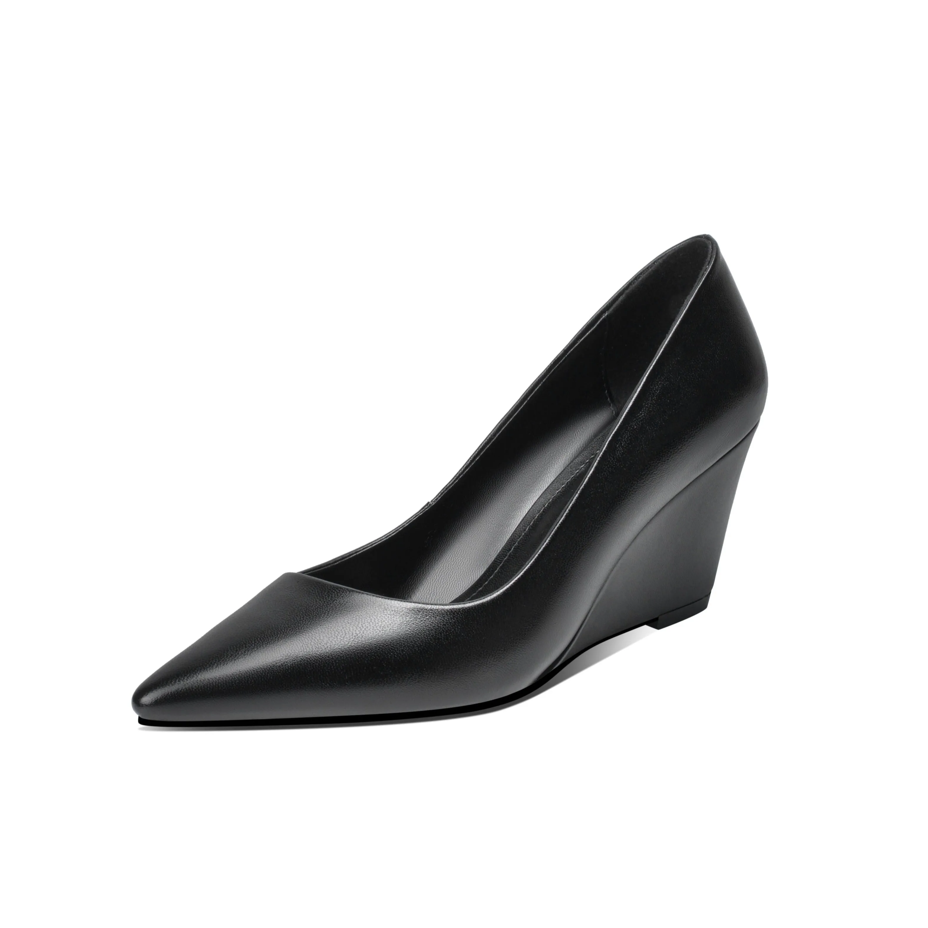 TinaCus Genuine Leather Women's Handmade Pointed Toe Comfortable Wedge Heel Slip On Pump Shoes
