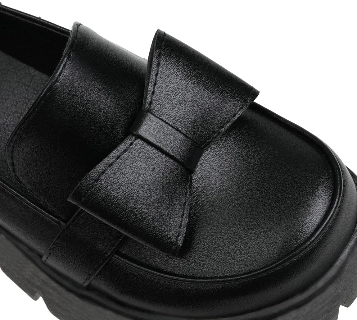Trendenzy Womens Round Toe Platform Loafer Shoes Chunky Slip On Pumps Goth