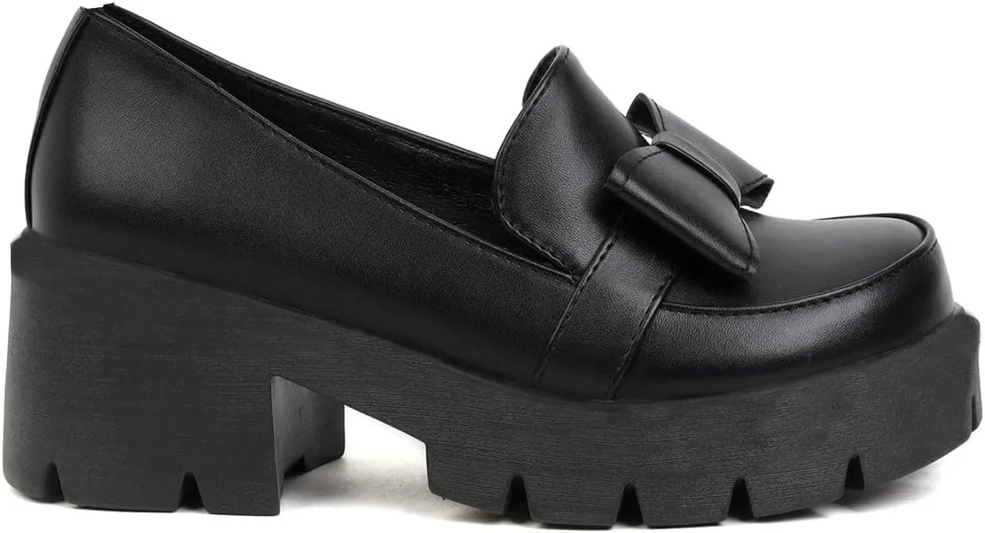 Trendenzy Womens Round Toe Platform Loafer Shoes Chunky Slip On Pumps Goth