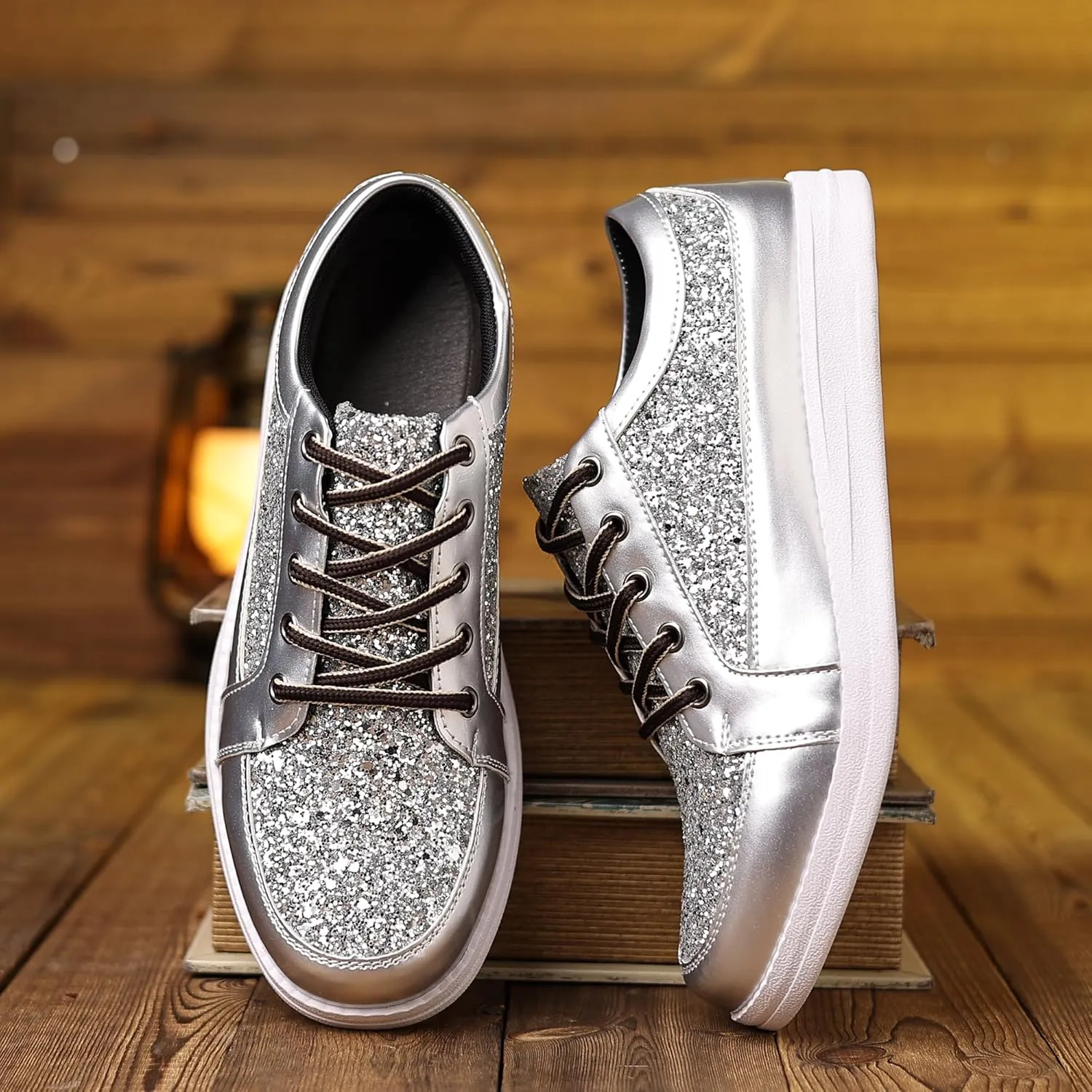 Trsorini Mens Glitter Shoes Sparkly Sneakers Fashion Bling Sequin Shiny Comfort Men Shoes