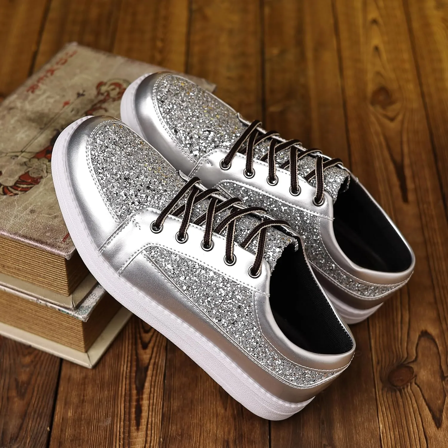 Trsorini Mens Glitter Shoes Sparkly Sneakers Fashion Bling Sequin Shiny Comfort Men Shoes