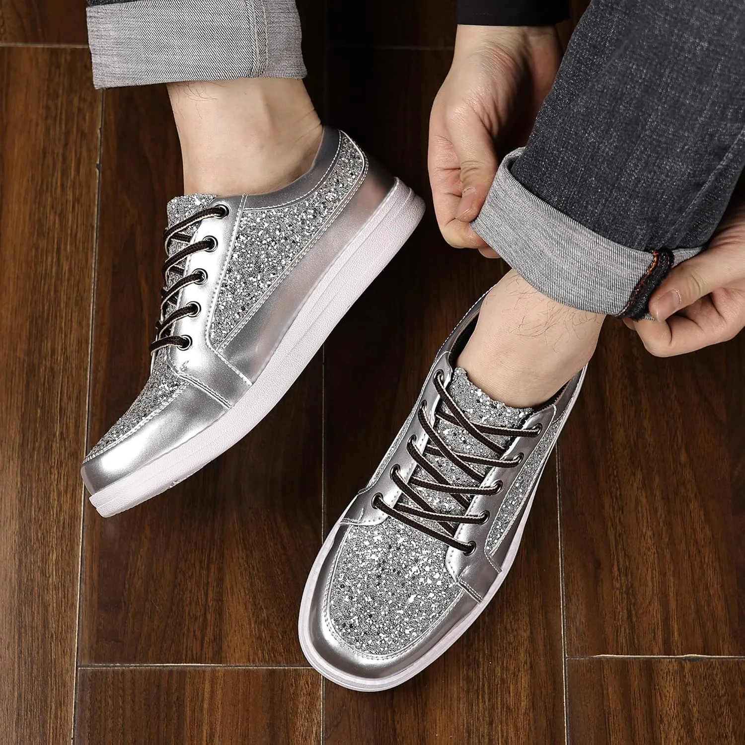 Trsorini Mens Glitter Shoes Sparkly Sneakers Fashion Bling Sequin Shiny Comfort Men Shoes