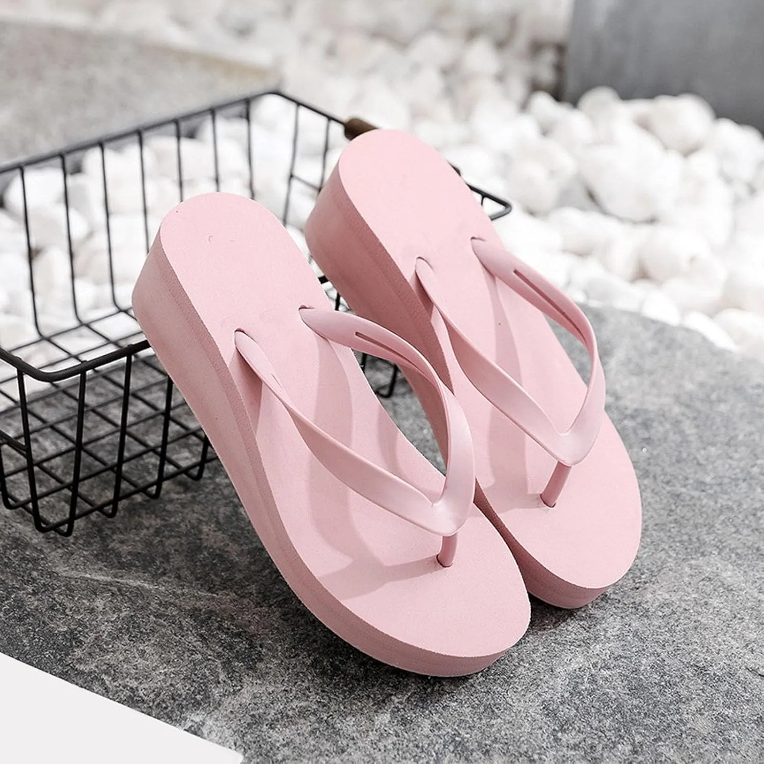 Wedge Flip Flops for Women Beach Shoes Ladies Heighten Wedges Platform Bohemian Slippers Clip Toe Sandals, 9