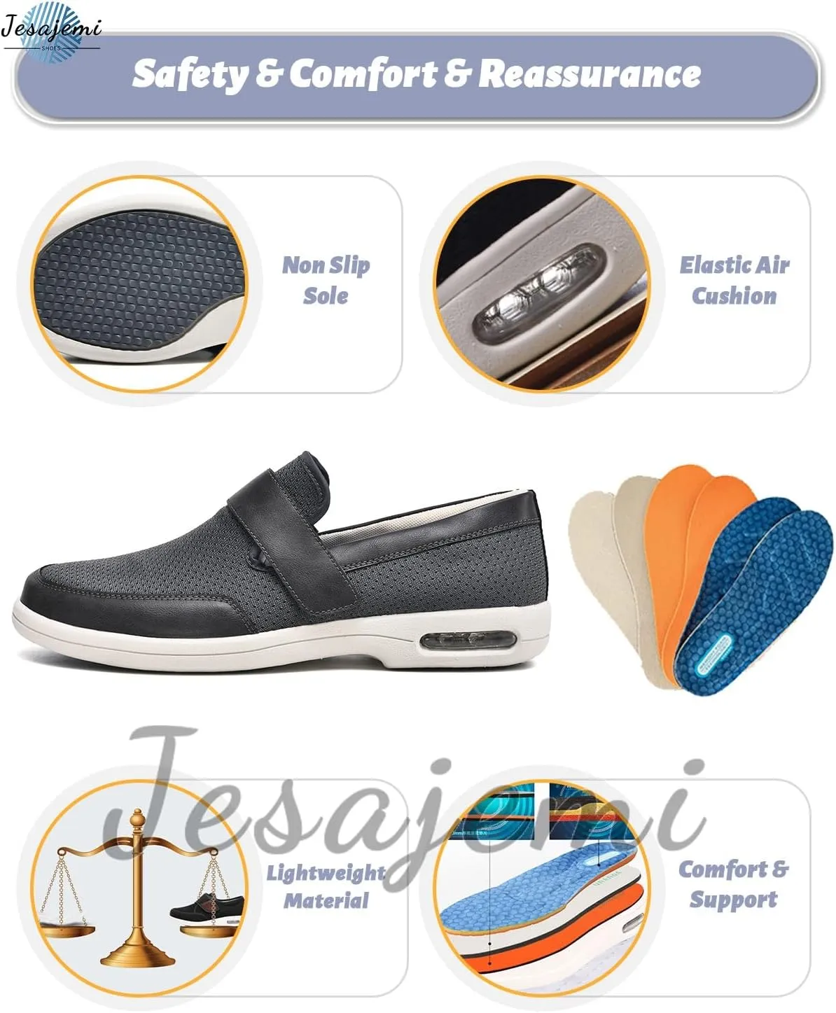 Wide Fitting Mens Shoes Outdoor Trainers Men Comfortable Loafers Men's Orthopedic Slip-On Loafers Comfortable Supportive Casual Shoes for Plantar Fasciitis