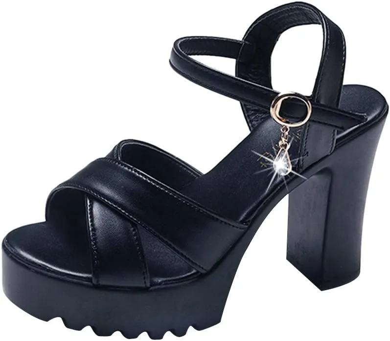 Women Chunky Block Heel Sandals Open Toe Strappy Ankle Strap Comfortable Party Shoes