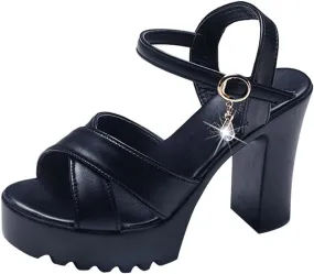 Women Chunky Block Heel Sandals Open Toe Strappy Ankle Strap Comfortable Party Shoes