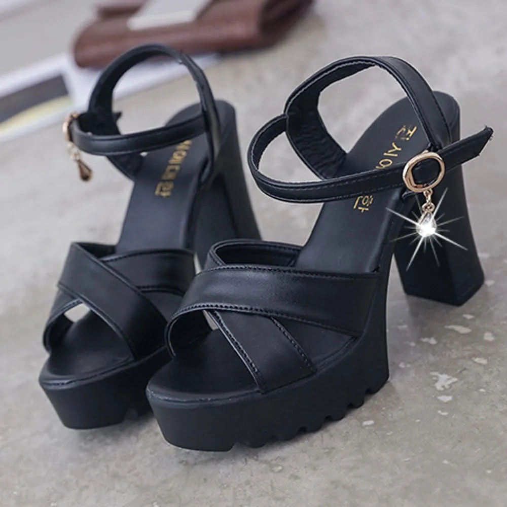 Women Chunky Block Heel Sandals Open Toe Strappy Ankle Strap Comfortable Party Shoes